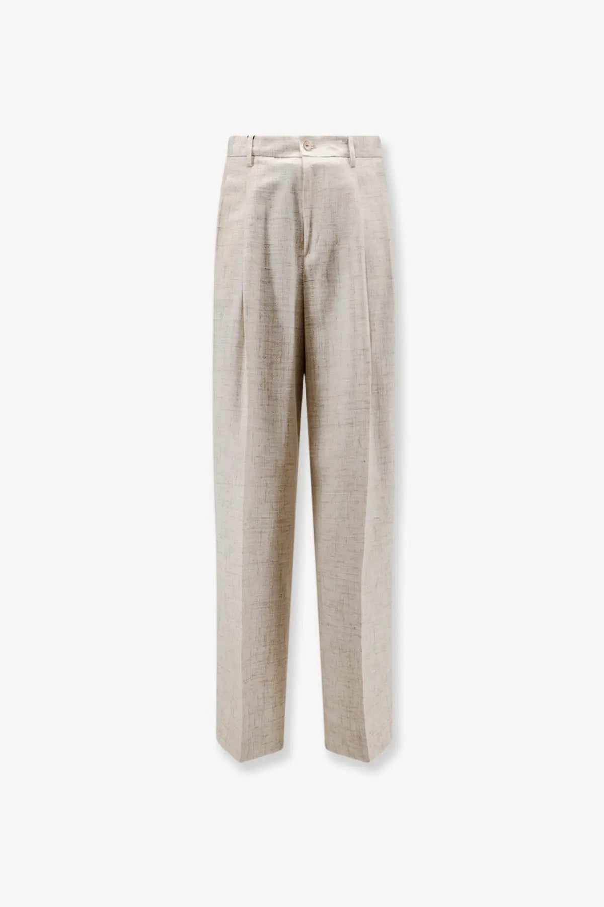 Beige dolce and gabbana men’s trousers in viscose and linen blend with subtle textured weave and tailored pleats