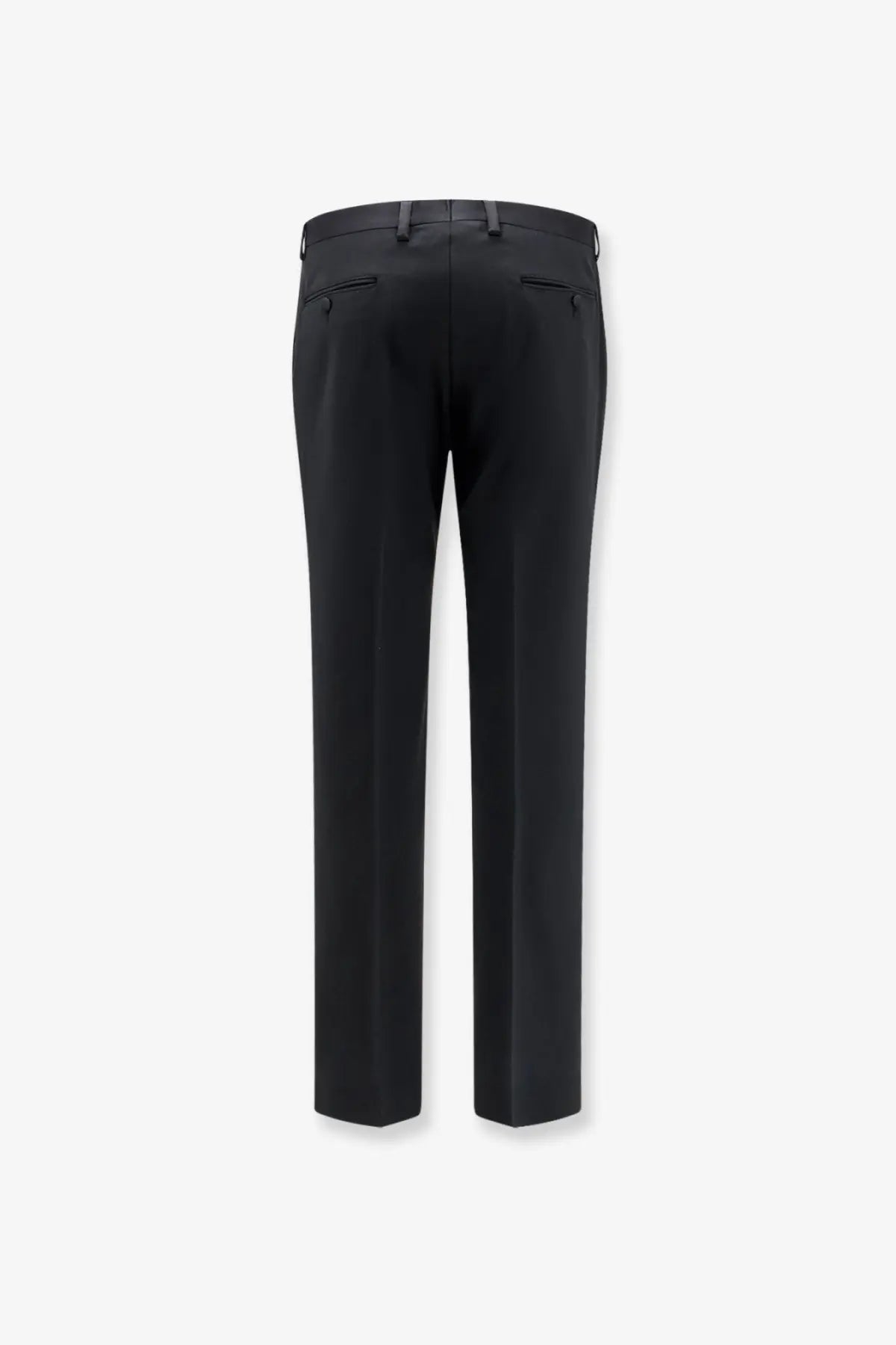 Black tailored dolce and gabbana men’s viscose and silk blend trousers with a sleek straight-leg cut and back pleats