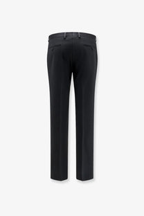 Black tailored dolce and gabbana men’s viscose and silk blend trousers with a sleek straight-leg cut and back pleats