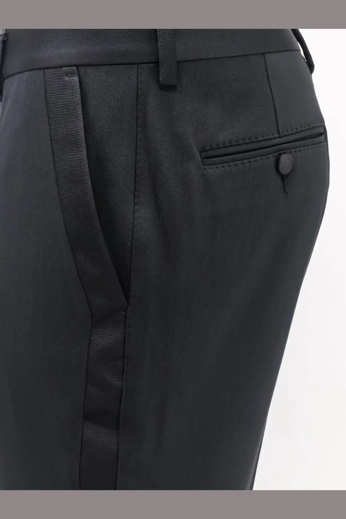 Black tailored dolce &amp; gabbana men’s trousers with sleek satin-finish ribbed tape side seam in viscose and silk blend