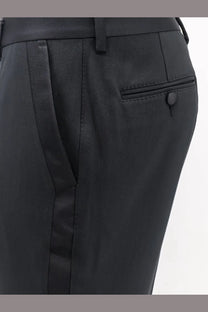 Black tailored dolce &amp; gabbana men’s trousers with sleek satin-finish ribbed tape side seam in viscose and silk blend