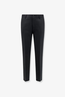 Dolce &amp; Gabbana men’s black tailored trousers in viscose and silk blend with sleek straight-leg cut and single button closure
