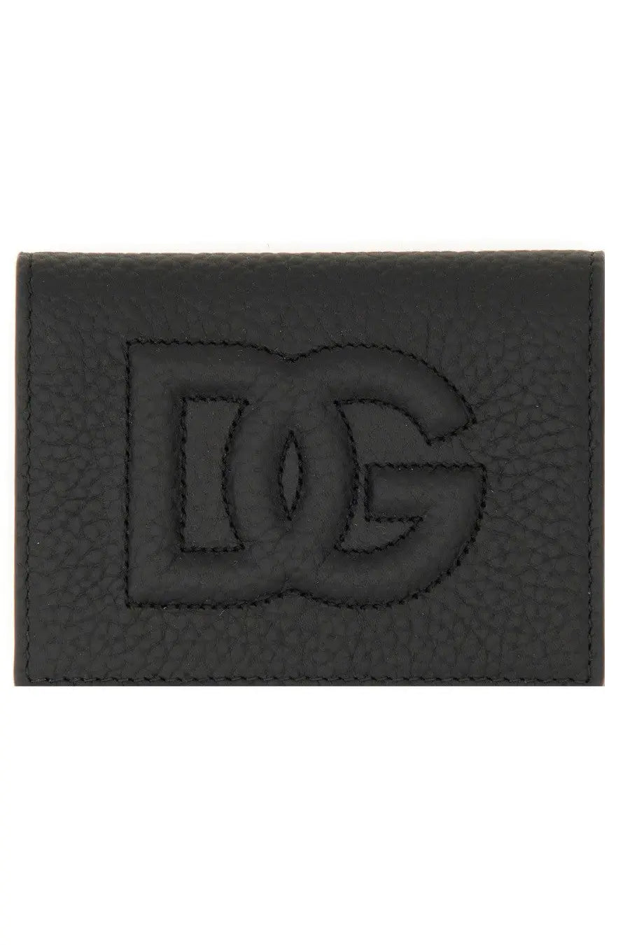 Dolce &amp; gabbana men’s wallet black leather card holder with embossed logo and stitched edges