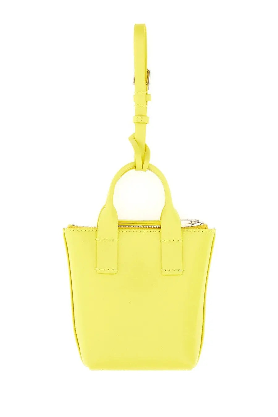 A vibrant yellow leather mini tote bag with top handle and detachable shoulder strap from Dolce and Gabbana