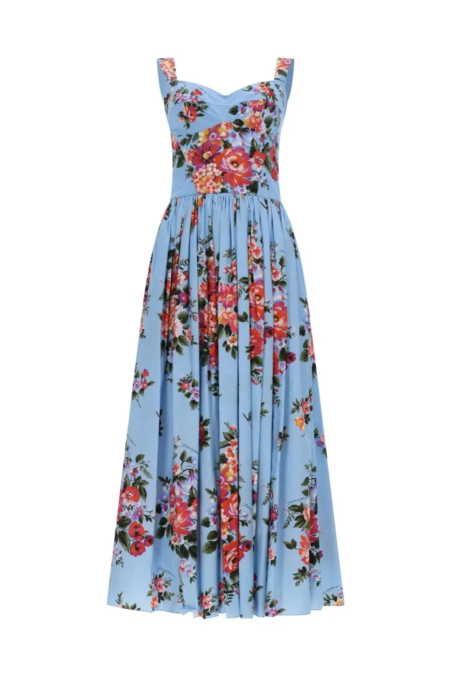 Dolce &amp; Gabbana women’s abito con stampa mazzo di fiori blue light blue floral maxi dress with fitted bodice and flowing skirt