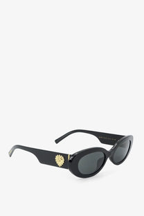 Black dolce &amp; gabbana women’s acetate cat-eye sunglasses with gold medusa head emblem on temple