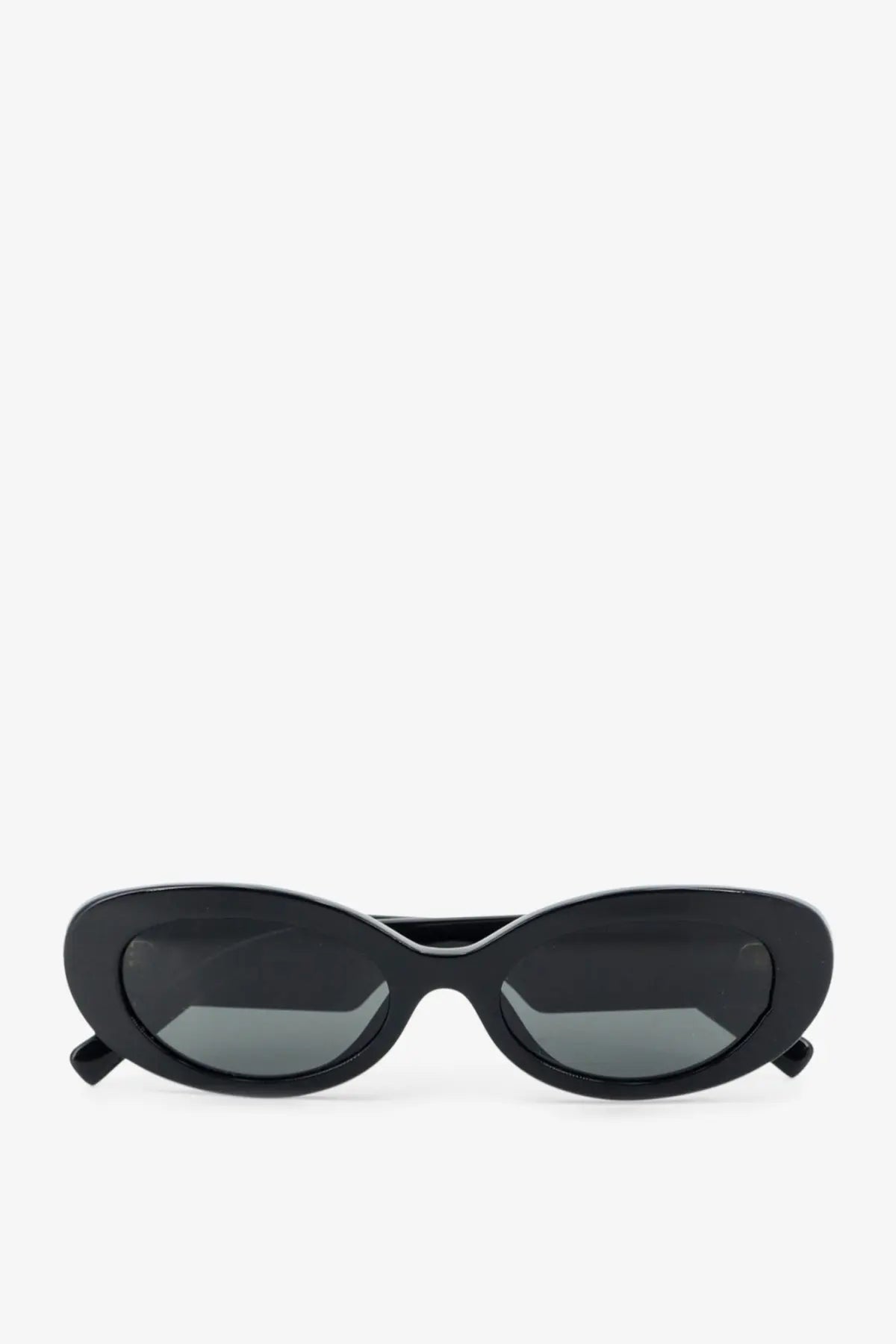 Dolce &amp; Gabbana women’s black acetate sunglasses with black oval-shaped frame and dark gray gradient lenses