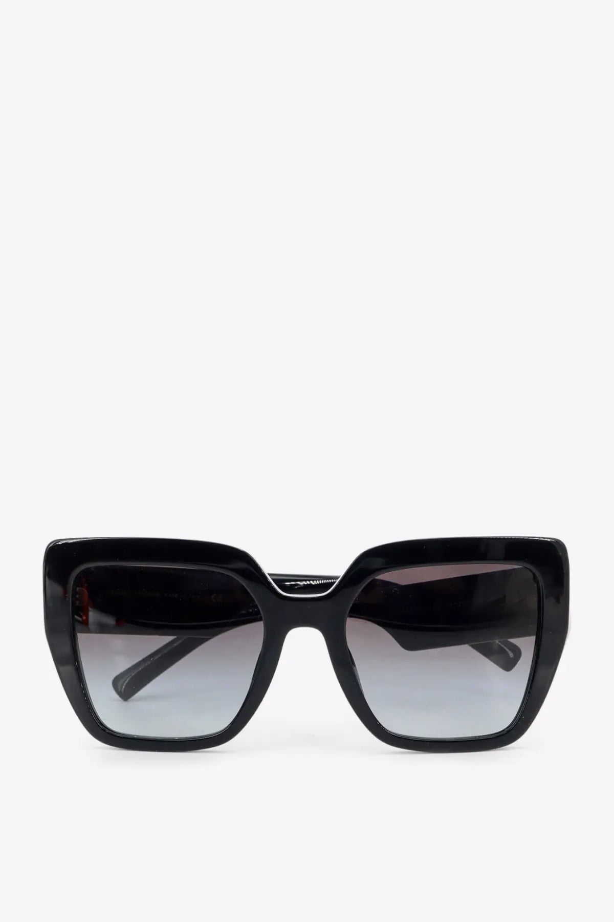 Dolce &amp; gabbana women’s black acetate sunglasses with black square frames and gradient gray lenses