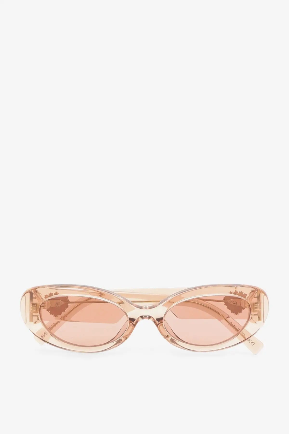 Dolce &amp; gabbana women’s acetate sunglasses with pink-tinted oval lenses and translucent frame with floral etchings