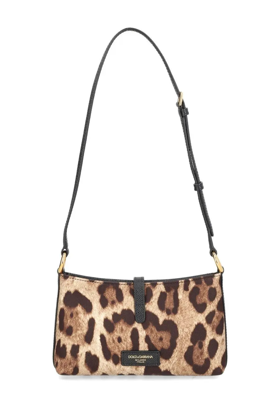 Dolce &amp; Gabbana women’s leopard-print shoulder bag with black leather strap gold-tone hardware and logo plaque