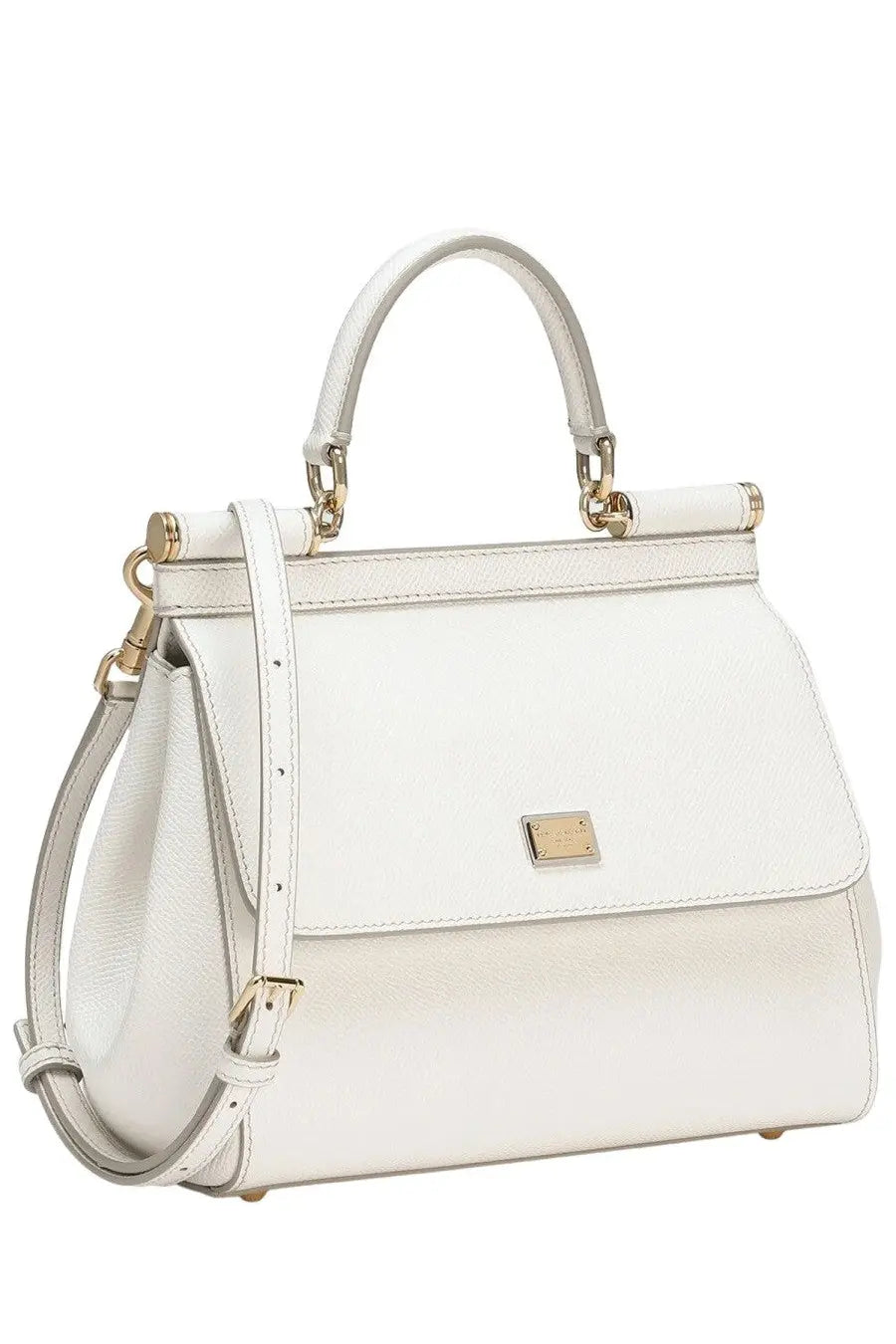 Dolce &amp; Gabbana women’s white leather Sicily medium handbag with gold-tone hardware and top handle