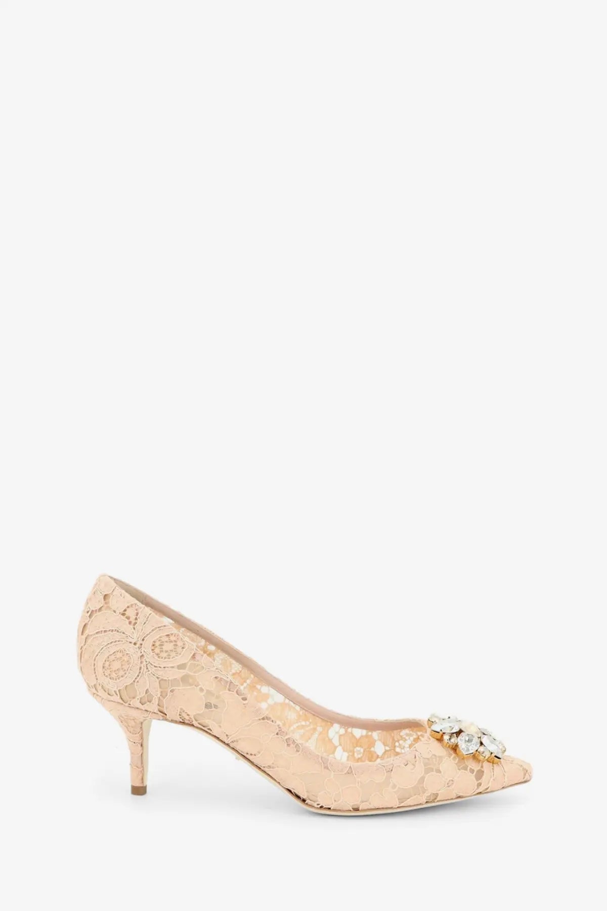 Dolce &amp; Gabbana women’s Bellucci lace pump in beige with crystal embellishment at the toe
