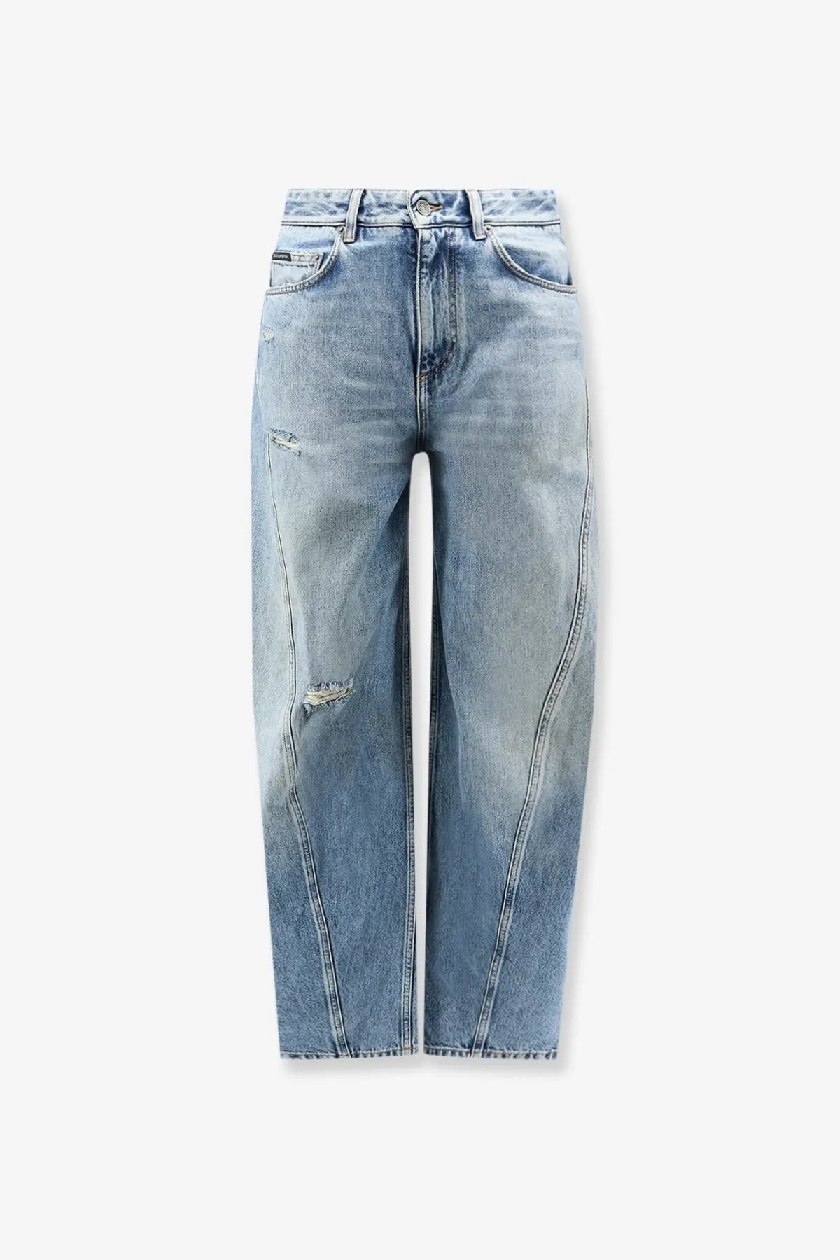 Dolce &amp; gabbana women’s blue light-wash denim jeans with high-rise wide-leg cut and subtle distressing details