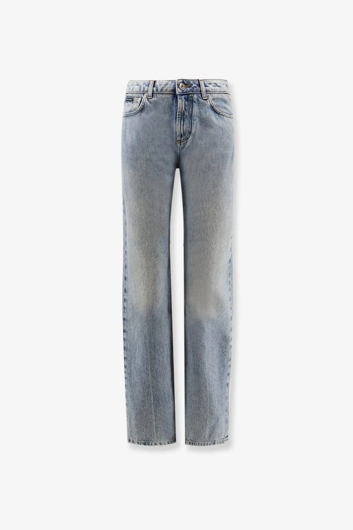 Dolce &amp; Gabbana women’s blue light-wash denim jeans with straight-leg cut and subtle thigh fading