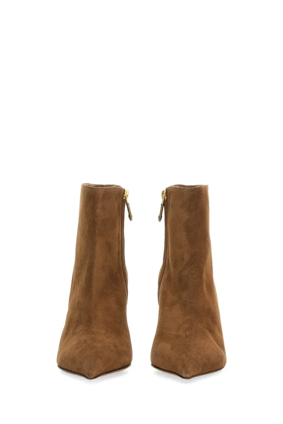 Dolce &amp; Gabbana women’s brown suede ankle boots with pointed toe and gold-tone zipper pulls
