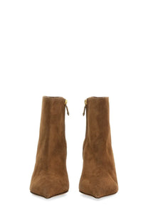Dolce &amp; Gabbana women’s brown suede ankle boots with pointed toe and gold-tone zipper pulls