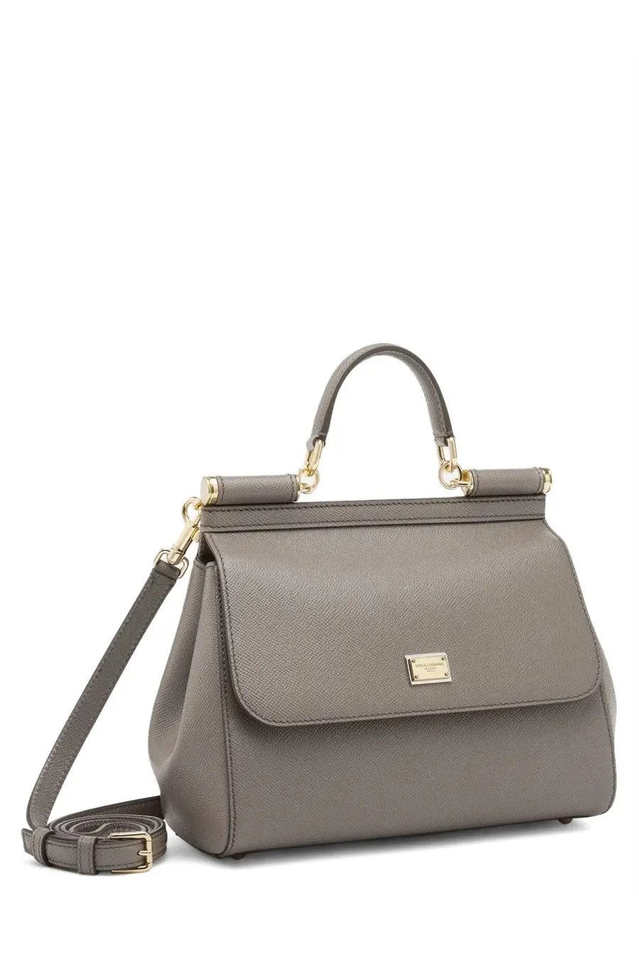Dolce &amp; gabbana women’s borsa mano sicily large brown gray textured leather handbag with gold-tone hardware and detachable strap