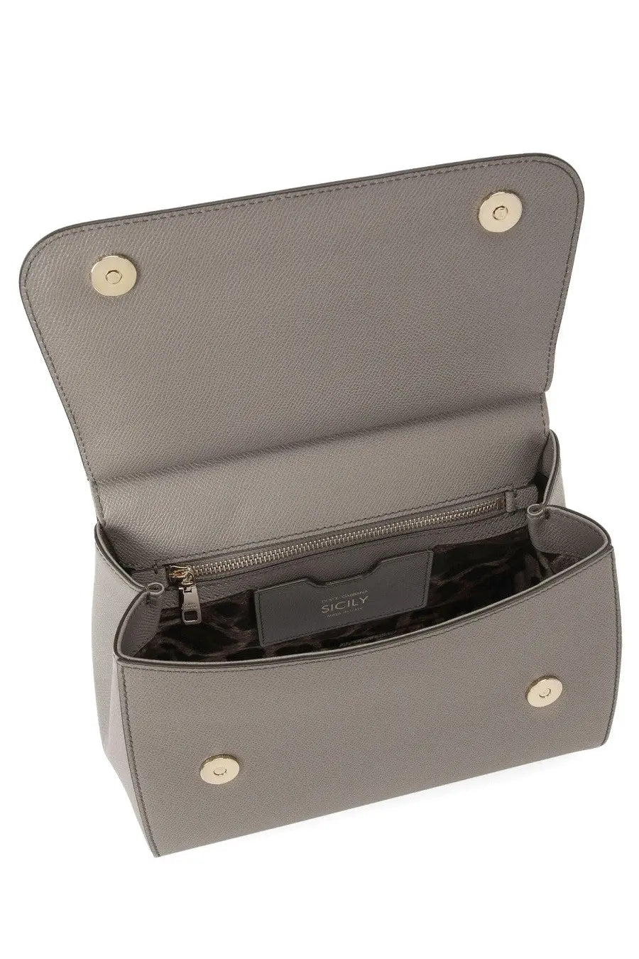 Dolce and Gabbana women’s Borsa mano Sicily large gray textured leather handbag with gold-tone hardware and zippered interior