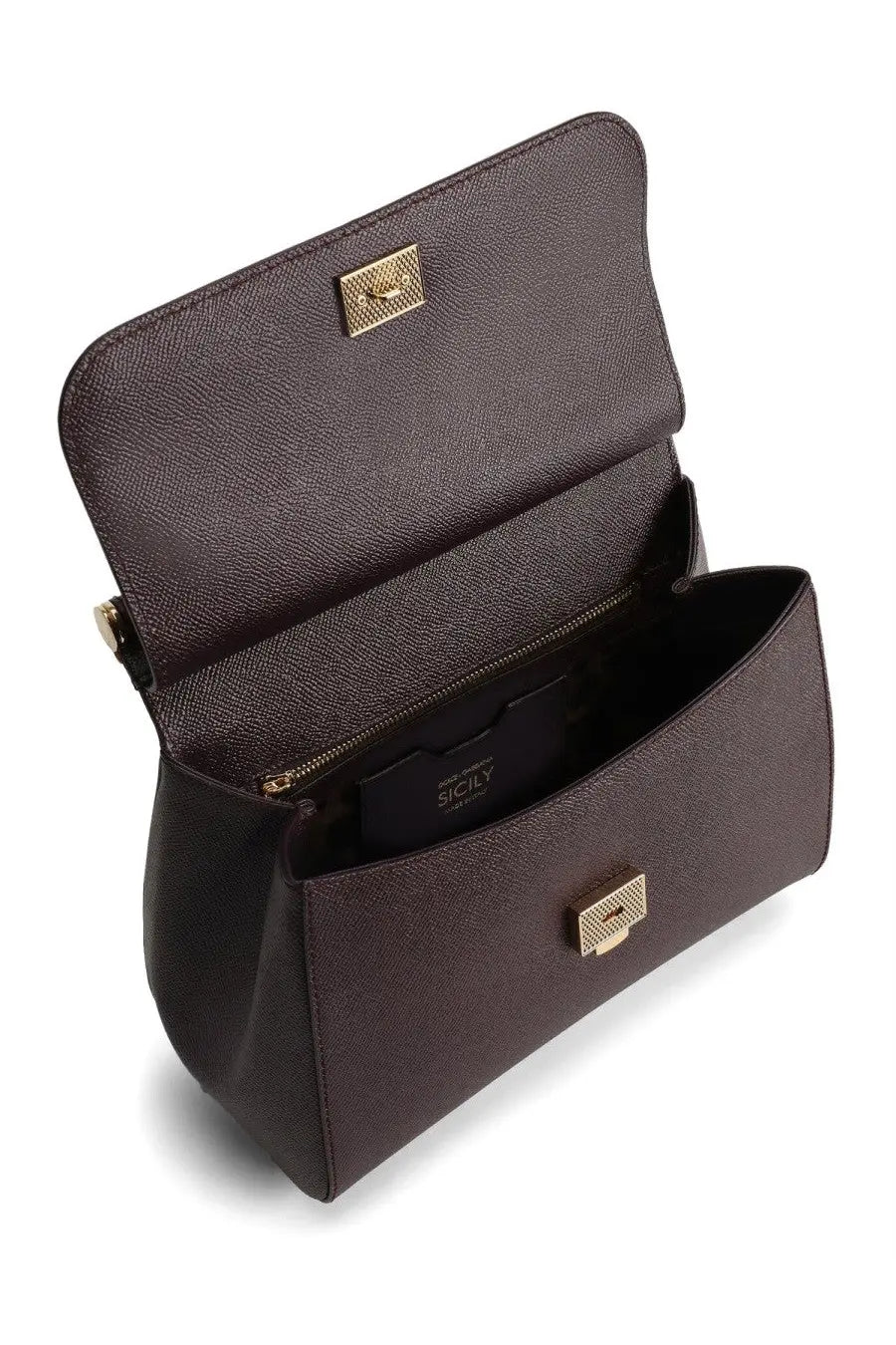 Dolce &amp; gabbana women’s borsa mano sicily large dark brown textured leather clutch with gold-tone hardware and minimalist design