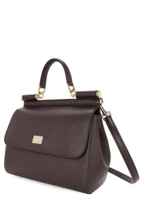 Dolce &amp; gabbana women’s dark brown leather handbag with gold-tone hardware and structured rectangular shape