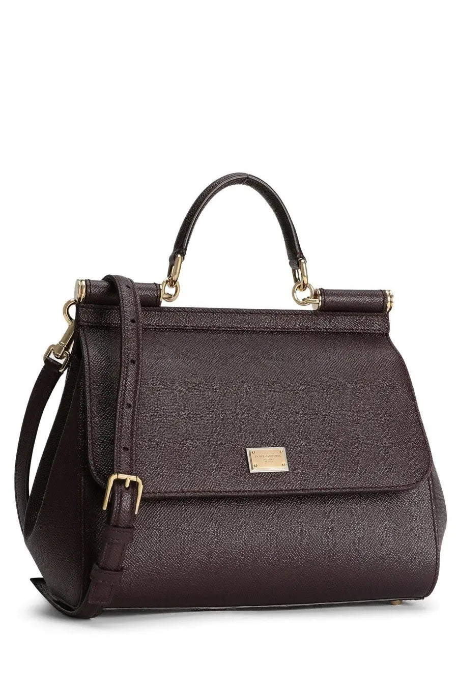 Dolce &amp; gabbana womens borsa mano sicily large red dark brown textured leather handbag with gold-tone hardware and flap closure