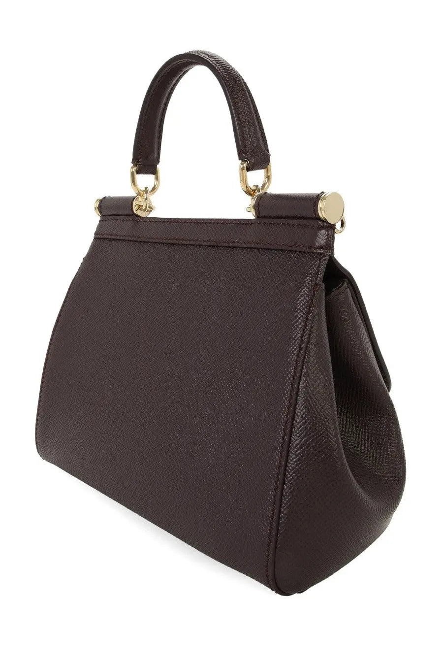 Dolce &amp; Gabbana women’s dark brown textured leather handbag with gold-tone hardware and structured curved silhouette