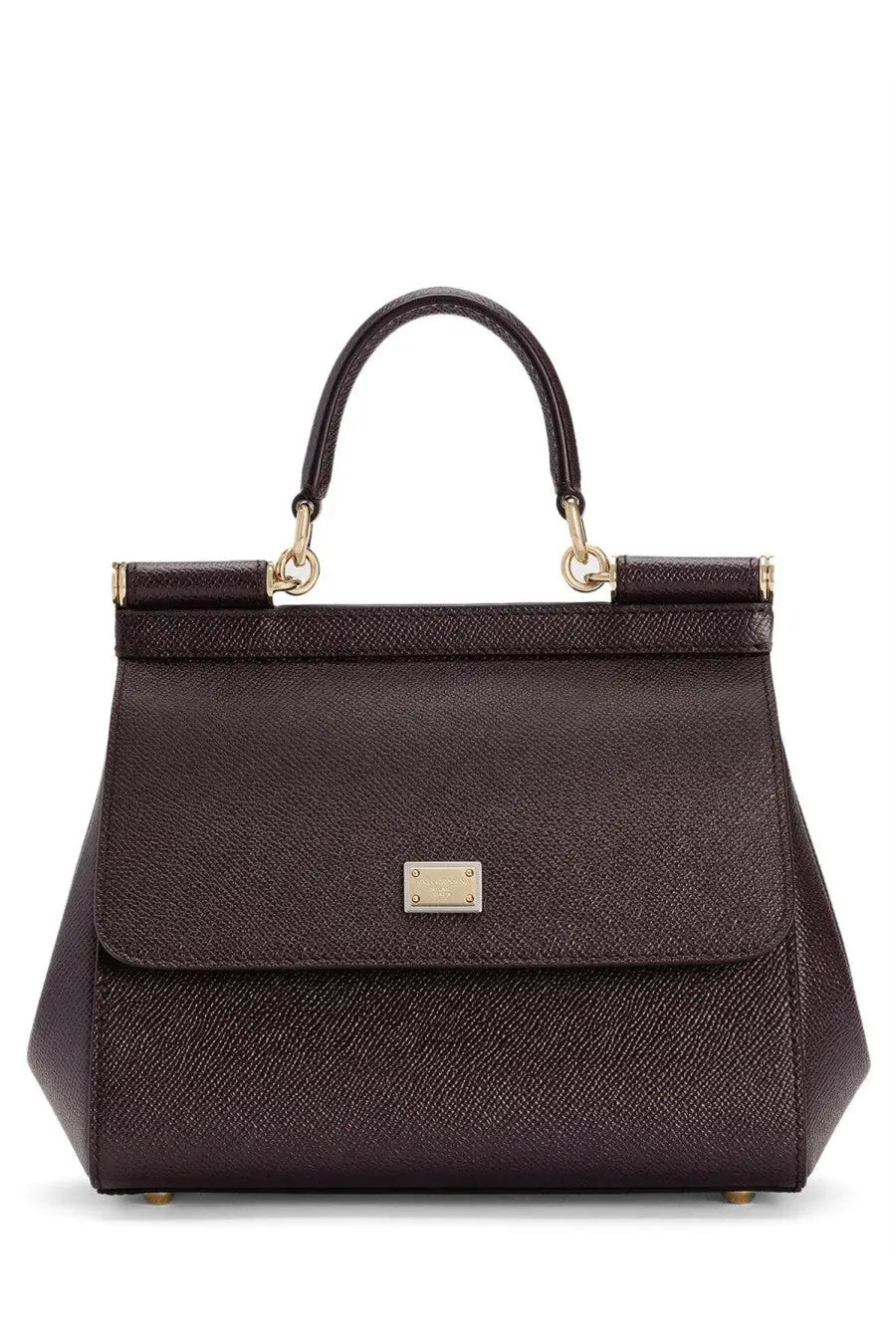 Dolce &amp; gabbana women’s dark purple leather handbag with structured rectangular design and gold-tone hardware