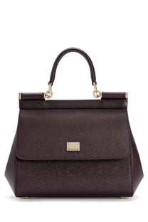 Dolce &amp; gabbana women’s dark purple leather handbag with structured rectangular design and gold-tone hardware