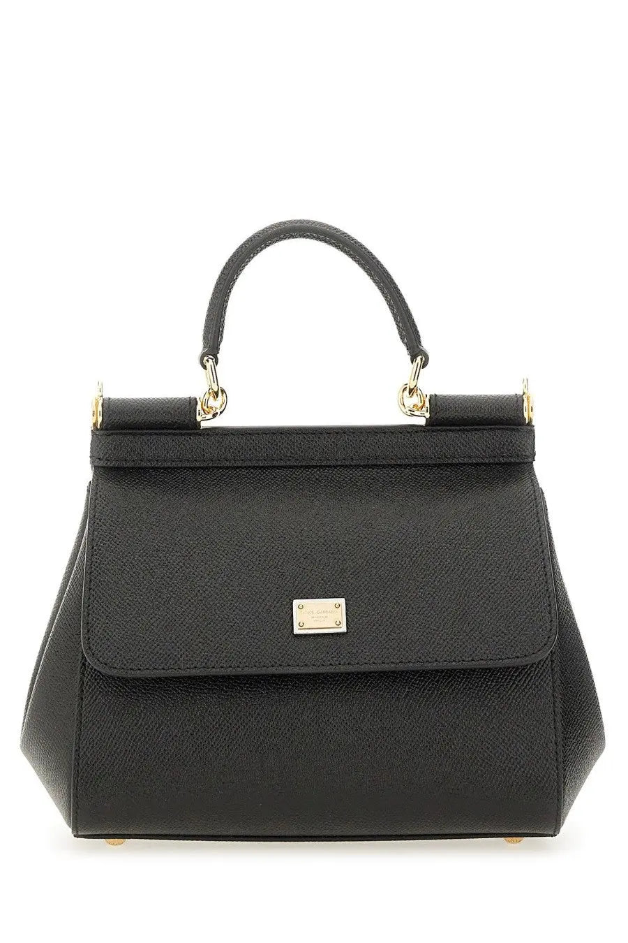 Dolce &amp; gabbana women’s borsa sicily medium black leather handbag with gold-tone hardware and front plaque