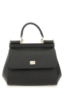 Dolce &amp; gabbana women’s borsa sicily medium black leather handbag with gold-tone hardware and front plaque
