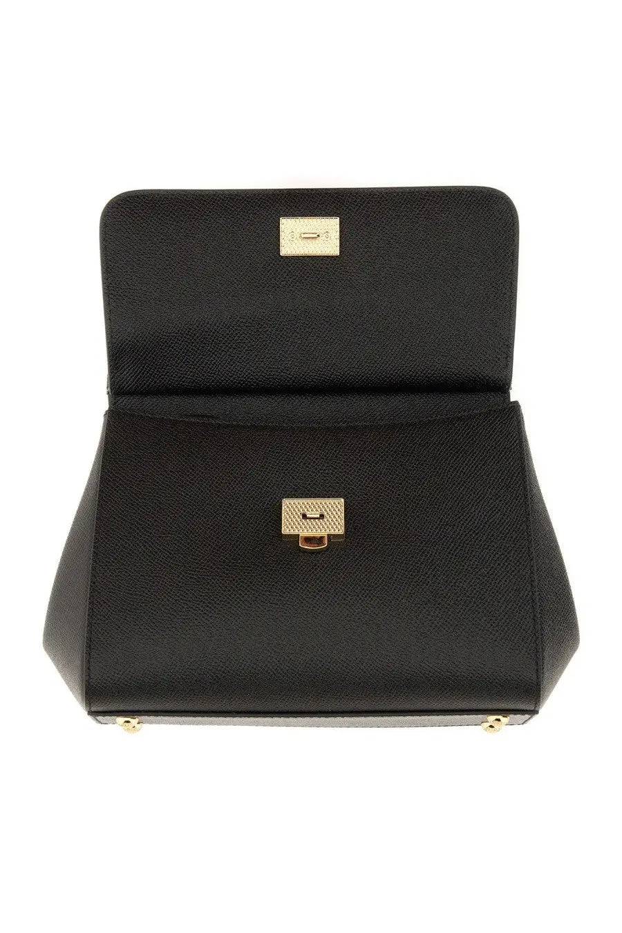 Dolce &amp; Gabbana women’s borsa Sicily medium black leather clutch with gold-tone hardware and textured surface