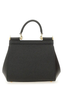 Dolce &amp; Gabbana women’s borsa Sicily medium black leather handbag with gold-tone hardware and top handle