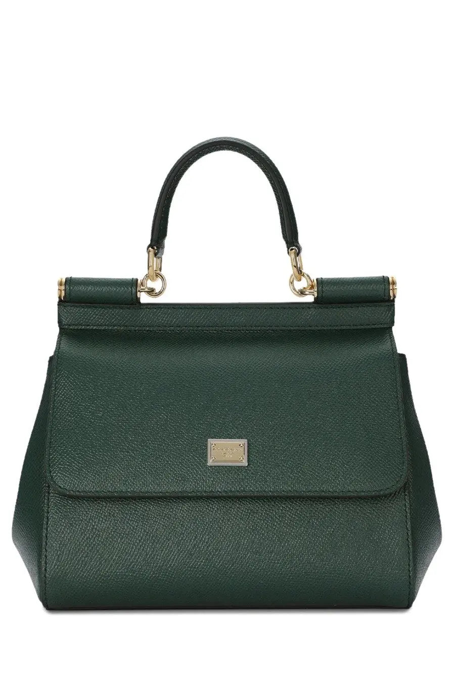 Dolce &amp; gabbana women’s borsa sicily medium dark green leather handbag with gold-tone hardware and rectangular plaque