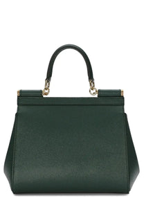 Dolce and gabbana women’s borsa sicily medium dark green leather handbag with gold-tone hardware and structured design