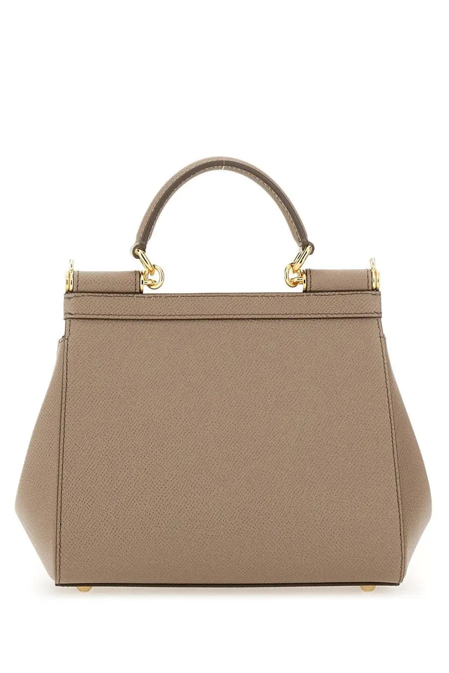 Dolce &amp; Gabbana women’s borsa Sicily medium brown taupe leather handbag with gold-tone hardware and structured shape