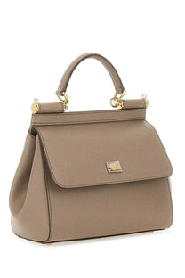 Dolce &amp; Gabbana women’s borsa Sicily medium brown taupe leather handbag with gold-tone hardware and structured design
