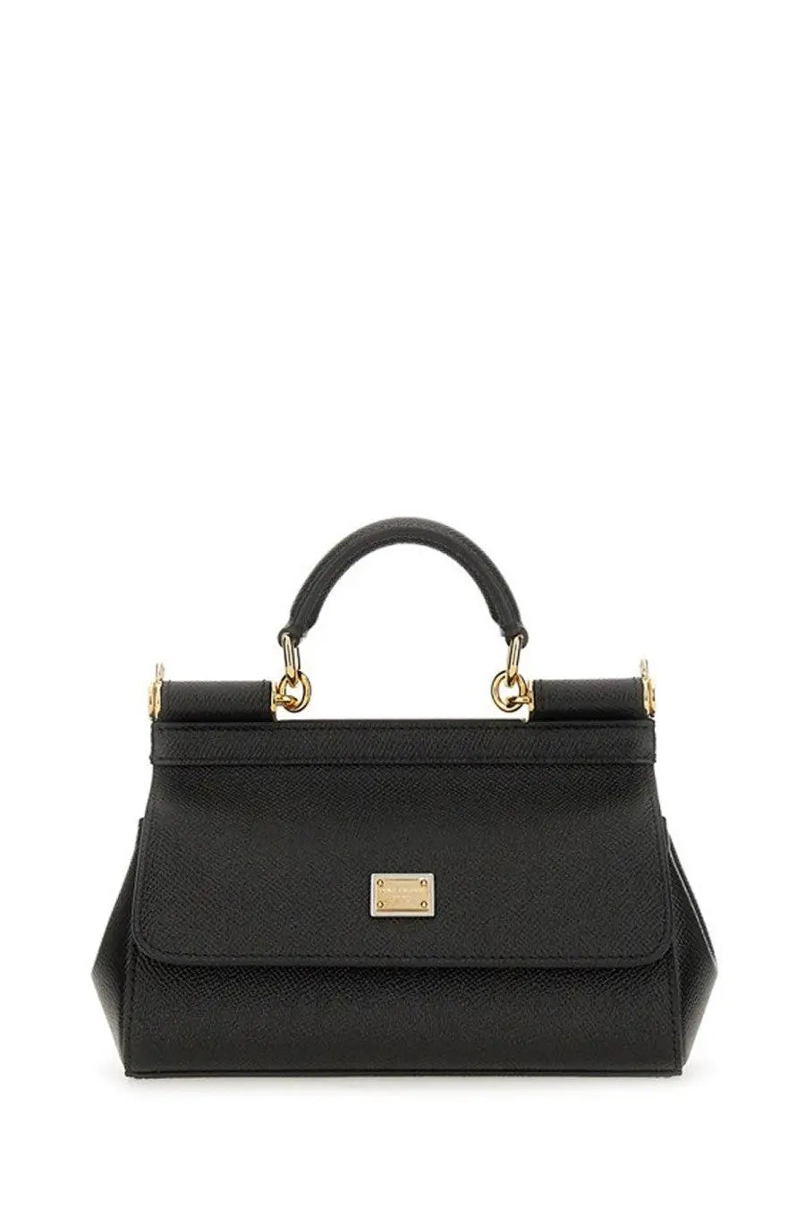 Dolce &amp; Gabbana women’s borsa Sicily small black leather handbag with gold-tone hardware and rectangular plaque