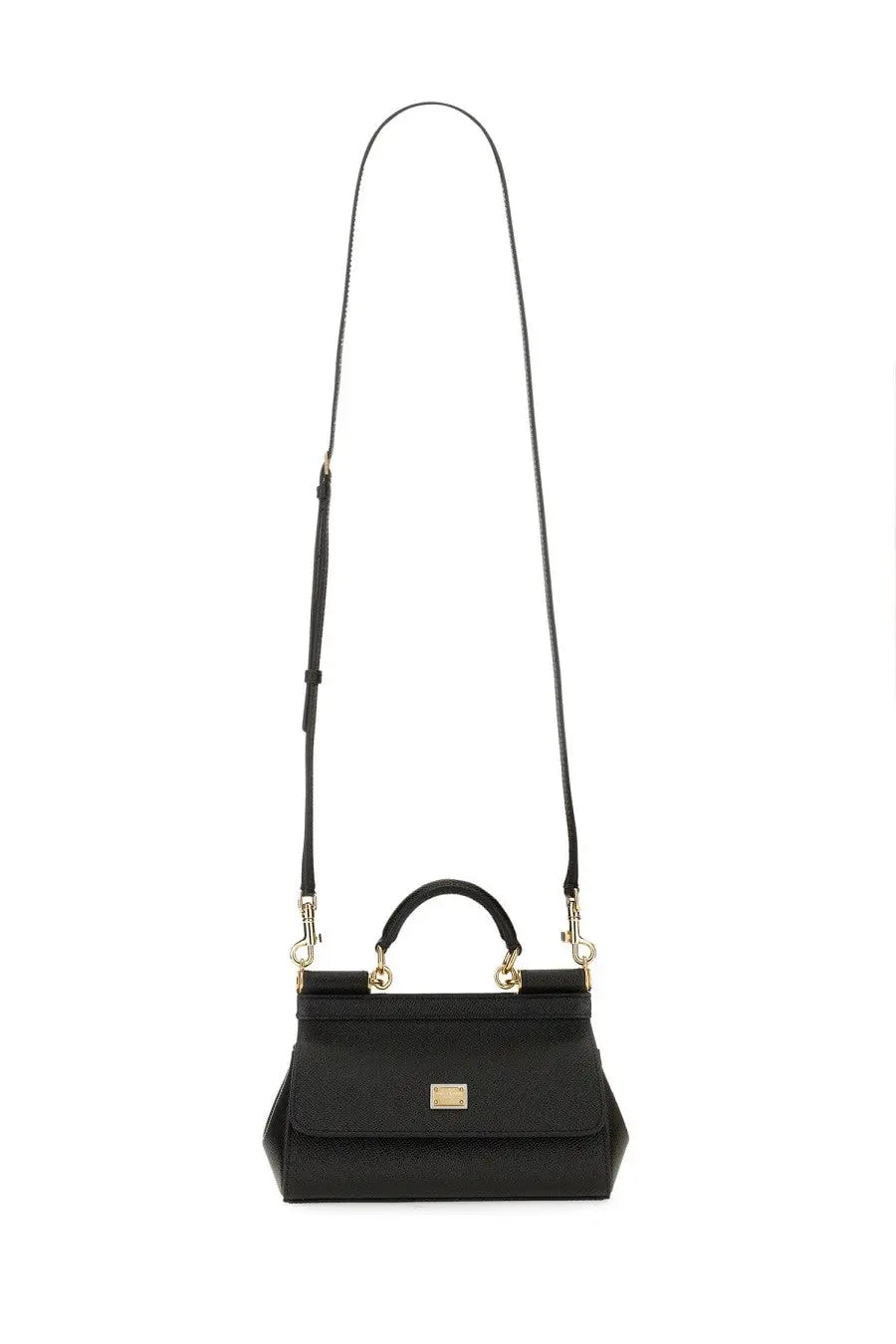 Dolce gabbana womens borsa sicily small black leather handbag with gold-tone hardware and structured rectangular shape