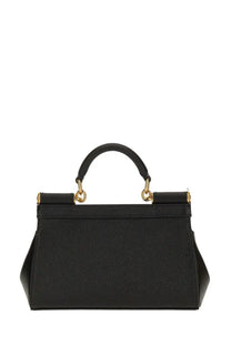 Dolce &amp; gabbana women’s borsa sicily small black textured leather handbag with gold-tone hardware and top handle