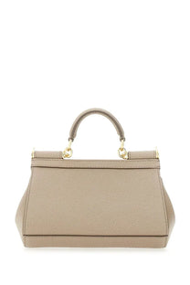 Dolce &amp; Gabbana women’s borsa sicily small brown beige textured leather handbag with gold-tone hardware and structured design
