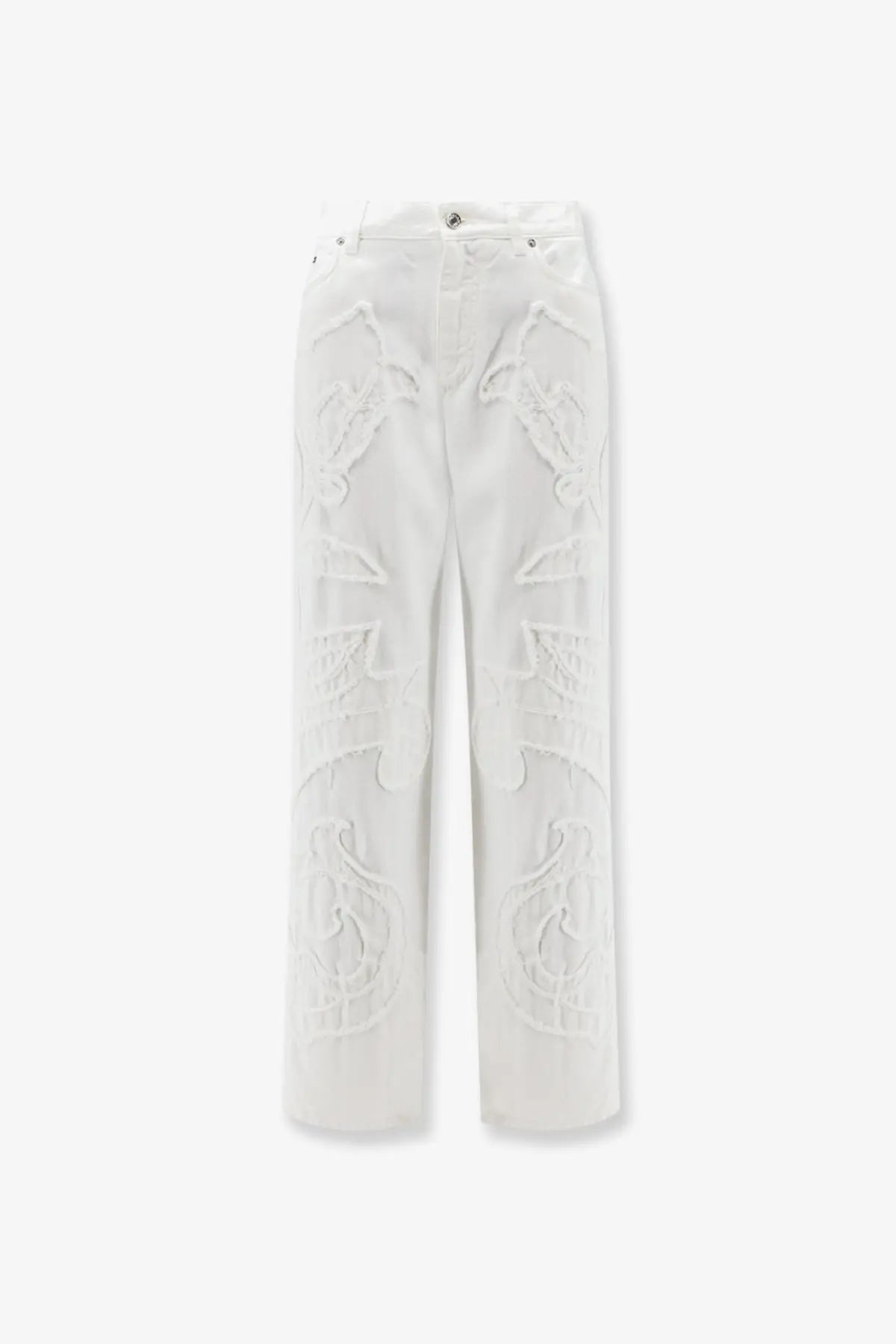 Dolce and gabbana women’s boyfriend blue denim trousers with intricate raised skull and floral embroidery along legs