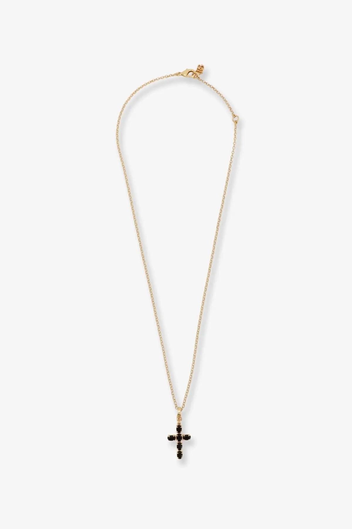 Dolce &amp; gabbana women’s gold brass chain necklace with cross pendant adorned with black stones