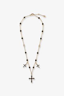 Dolce &amp; gabbana women’s brass rosary gold necklace with gold-toned chain black beads and cross charms