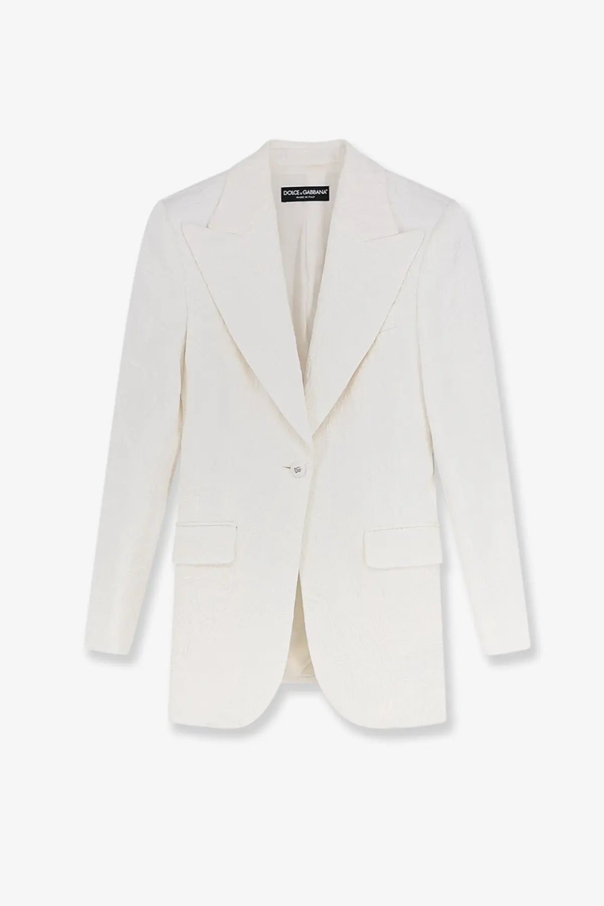 A crisp white dolce &amp; gabbana women’s brocade turlington blazer with classic tailored fit and notched lapels