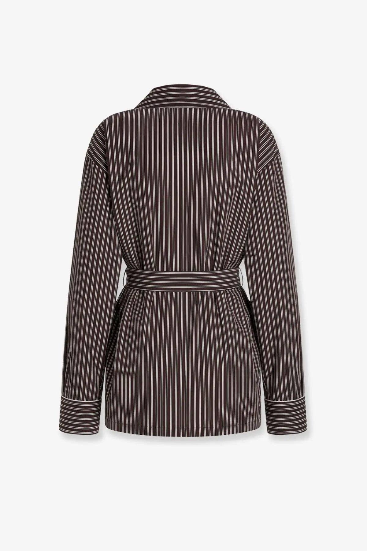 Dolce &amp; Gabbana women’s camicia pigiama vanity black and white striped belted blouse with collar and rolled cuffs in popeline