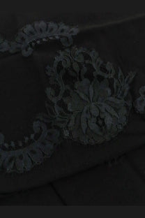 Dolce &amp; Gabbana women’s chador silk scarf in black with intricate black lace appliqué floral and scrollwork patterns