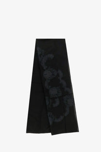 Dolce &amp; gabbana women’s chador silk scarf black with a black satin skirt featuring dark gray and teal abstract pattern