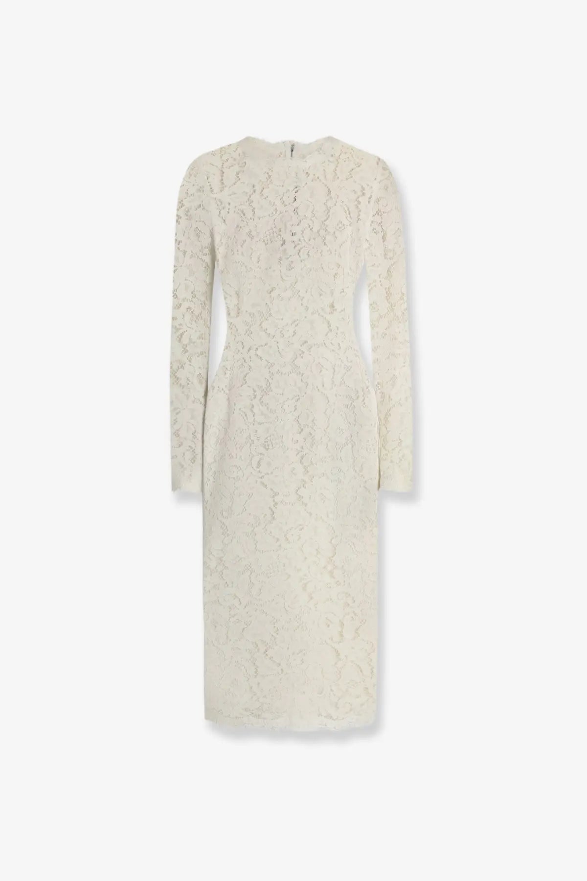 Dolce &amp; Gabbana women’s cordonetto lace midi dress in cream with long sleeves and a fitted silhouette