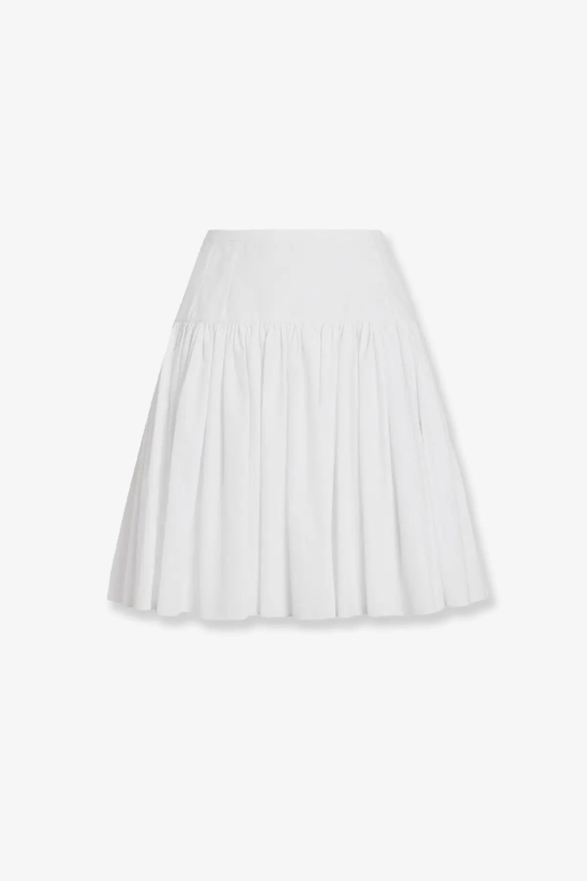 Dolce &amp; Gabbana womens white cotton pleated circle skirt with fitted waistband and flowing gathered fabric