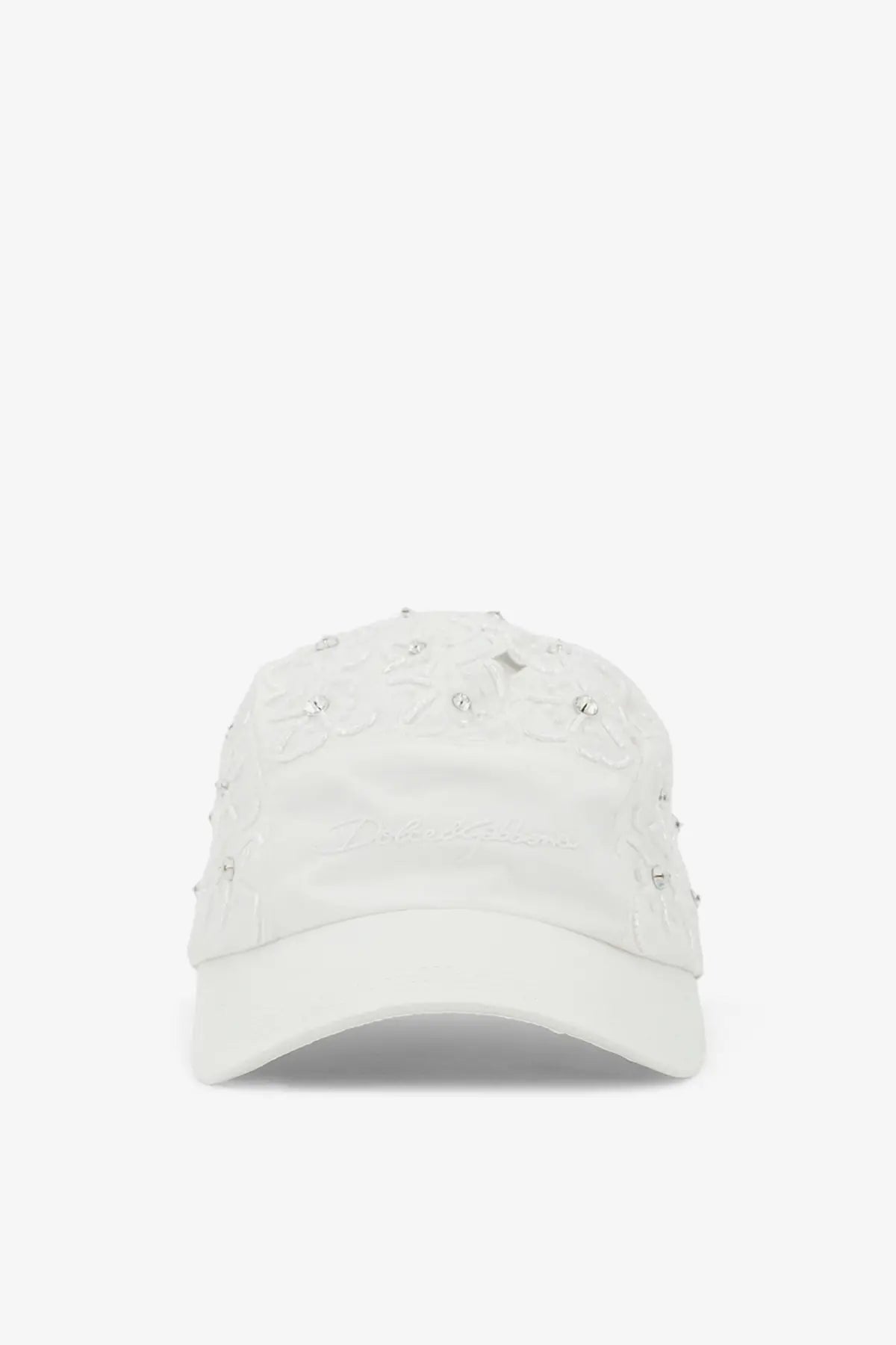 Dolce and gabbana women’s white cotton baseball cap with silver rhinestones and subtle floral embroidery